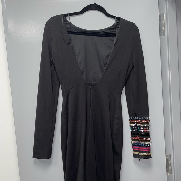 Cynthia Rowley Black Ponte Long Sleeve Embellished Cocktail Dress NWT Low Back - Picture 10 of 12